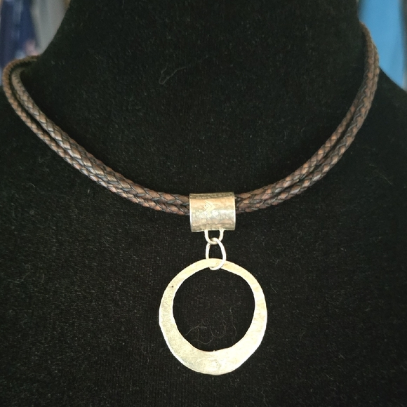 Jewelry - Silpada Brown Braided Necklace with Silver Pendant 16 Inch